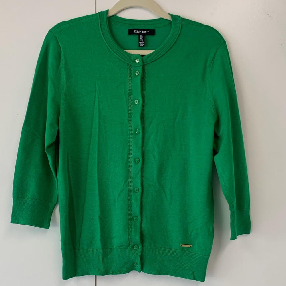 Ellen Tracy Green Crewneck Cardigan Sweater - sz L